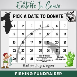 Fishing Team Fundraiser, Pick A Date To Donate Fundraiser, Fishing Fundraiser, Pay for your day, Fishing Team Fundraiser, Canva Template