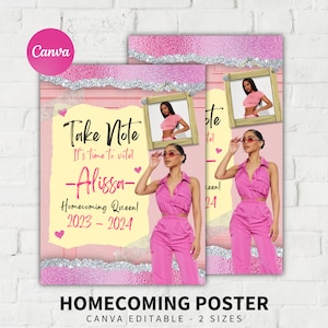 Editable Homecoming poster, Take a note and vote for me  Homecoming Poster, Class Treasurer, Class President, Canva template
