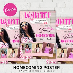 Editable Wanted Poster Homecoming Queen, Homecoming Poster, Homecoming Campaign, Class Treasurer, Class President, Edit then Print poster