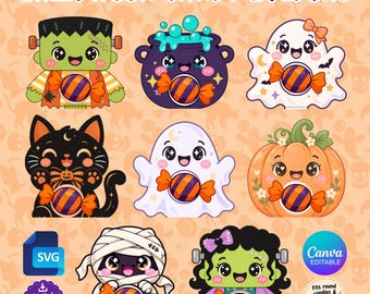 Halloween Lollipop Holder SVG Cut File, Spooky Treat Box Template for Party Favors & Candy Craft DIY