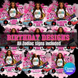 All Zodiac Birthday Design Template, 2000 theme, 13 Birthday Stickers Template, Styrofoam Cup stickers, Editable Birthday Sticker Templates