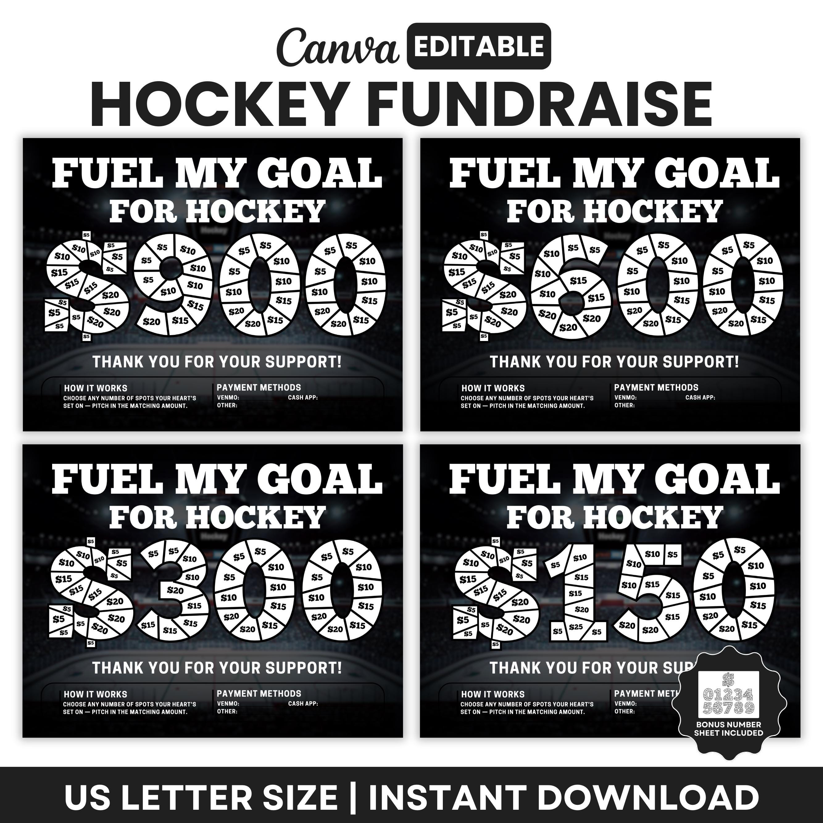 Redigerbar Canva-mall för hockeyinsamling, kalender för hockeyinsamling, Canva-mall för hockeylag i amerikansk Letter-storlek direkt nedladdning