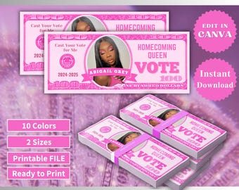 Heimkehr Wahlkampfgeld, Abschlussball Königin, bearbeitbares Kunstgeld, Heimkehr 100 Rechnung, Pink Geld Vote für mich, Wahl, Kampagne, Drucken und Schneiden