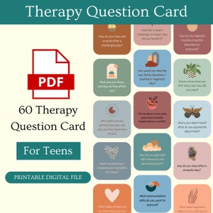 Preguntas de terapia para adolescentes, Preguntas de terapia, Tarjetas de terapia, Terapia para niños, Tarjetas de conversación, terapia para decoración de oficina, Plantilla Canva