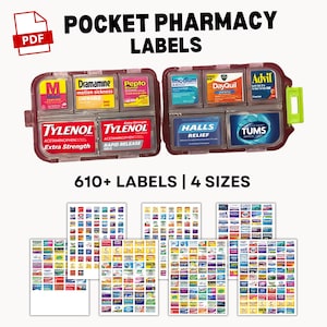 Pocket Pharmacy Labels, Printable Medicine Labels, Pill Labels, Pill Case Labels, Travel Pill Case, Medicine Labels, Instant Download