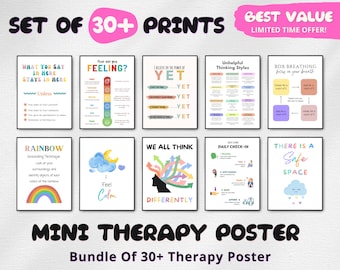 Minitherapie poster bundel, therapie, decor psycholoog therapeut geestelijke gezondheid bundel, therapie kantoor decor, geestelijke gezondheid poster, kunst aan de muur