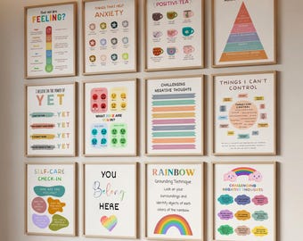 Paket med mental hälsa, 80+ väggkonsttryck för terapimottagning, psykologiposters, väggkonst för terapeutmottagning, psykologiska citatposters