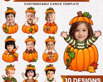 Pumpkin Kids Add Face Printable Fall Kids Bulletin Board Decor, Add Your Own Face Body Cutout Template, Instant Download