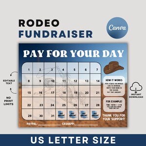 Rodeo fundraiser canva Editable Template, Horse riding match Fundraiser, Pay for your day fundraiser calendar, Pay the Date Rodeo Fundraiser