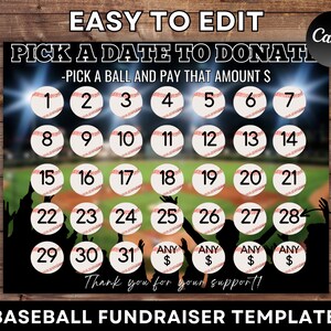 Baseball Calendar, Baseball Fundraiser Template | Clear The Board Fundraising Made Easy | 8.5x11 Digital Download