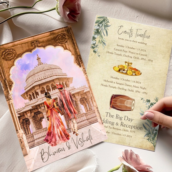 Indian Hindu Wedding Invitation, Hindu Wedding Invite, Indian Wedding Favor, Indian Wedding Card, Indian Wedding Template Canva