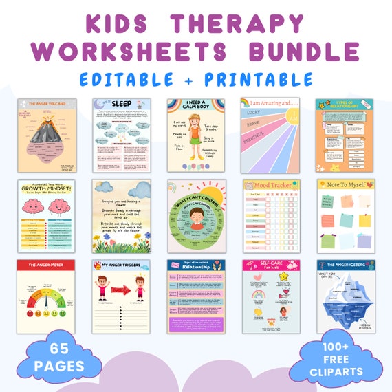 Kids Therapy Bundle, Life Skills, Emotional Resiliency Therapy Resources, Self Esteem for Kids,worksheets for Kids, Self-Care Therapy Bundle