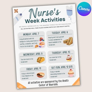 Printable & Editable Nurse Appreciation Week, Printable Nurse Appreciation Schedule of Events, Nurse And Staff Appreciation week schedule