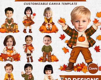 Pumpkin Kids Add Face Printable Fall Kids Bulletin Board Decor, Add Your Own Face Body Cutout Template, Instant Download