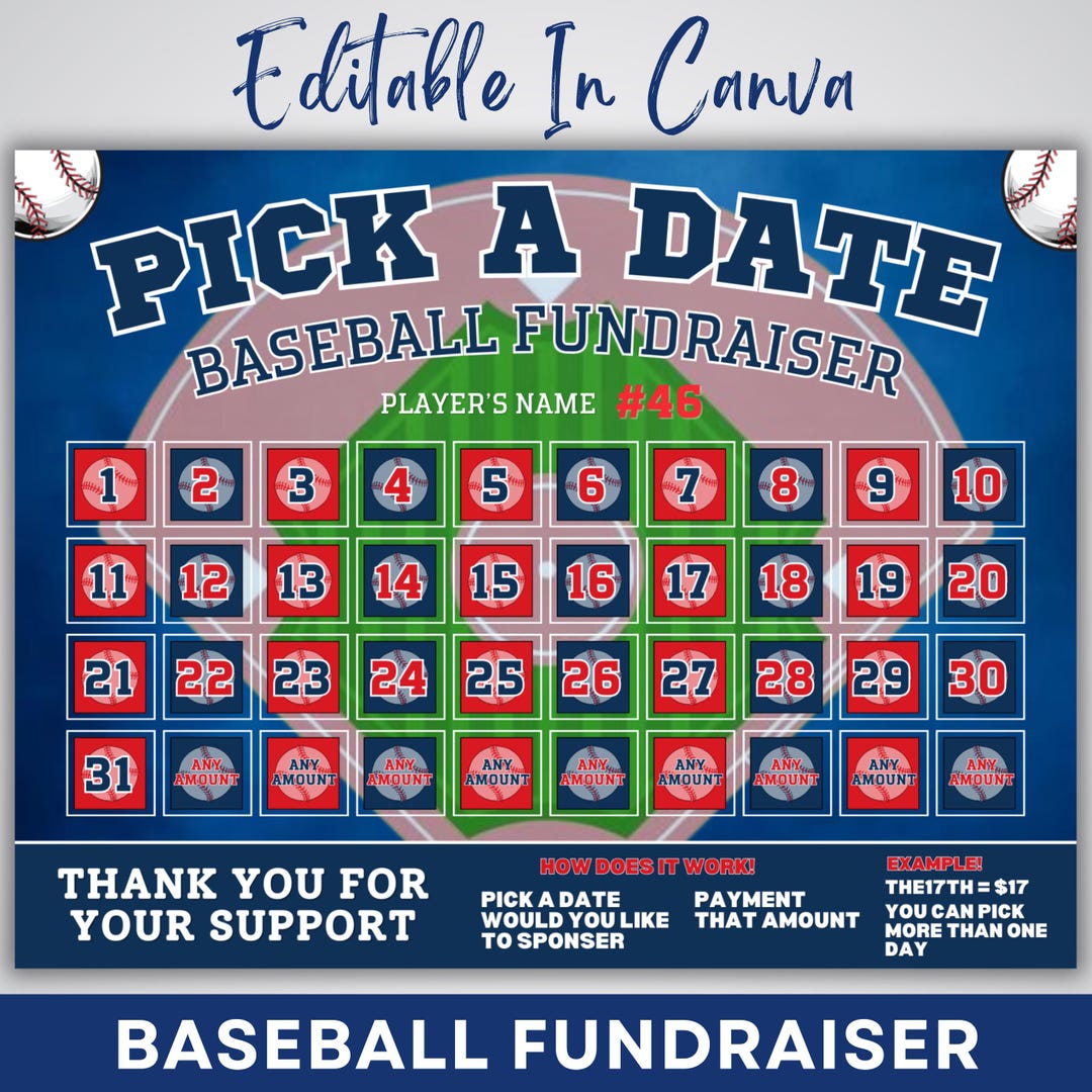 Baseball Fundraiser Calendar 2024, Pick a Date Baseball Fundraiser ...