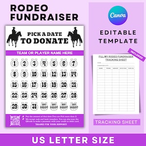 Rodeo fundraiser canva Editable Template, Horse riding match Fundraiser, Pay for your day fundraiser calendar, Pay the Date Rodeo Fundraiser