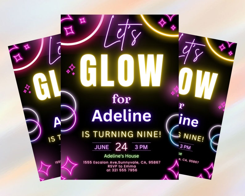 Editable Glow Party Invitation Template Neon Glow in the Dark Etsy Editable Glow Party Invitation Template Neon Glow in the Dark Etsy