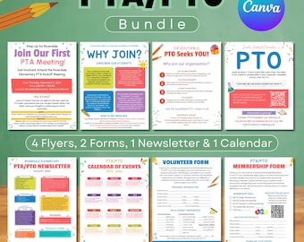 PTO PTA Flyer Templates Bundle, PTA Templates Bundle, School Flyer Template, Membership Form, Newsletter, Recruitment,Canva,Digital Download