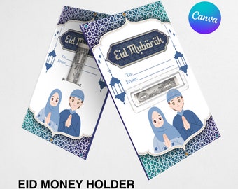 Titular de dinero Eid, sobre de dinero Eid editable, tarjeta de dinero Eid, regalos Eid para niños, tarjeta Eid Mubarak, plantilla Canva Descarga instantánea
