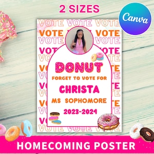 Editable Donut Poster Homecoming Queen, Homecoming Poster, Homecoming Campaign, Class Treasurer, Class President, Edit then Print poster