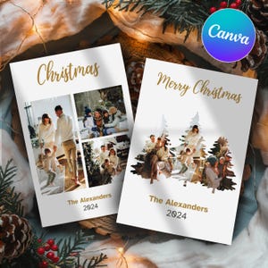 Christmas Photo Card Canva Template, Merry Christmas Photo Card, DIY Holiday Photo Collage For Social Media, Modern Christmas Photo Card