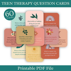 Preguntas de terapia para adolescentes, Preguntas de terapia, Tarjetas de terapia, Terapia para niños, Tarjetas de conversación, terapia para decoración de oficina, Plantilla Canva