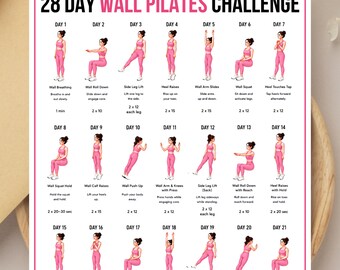 Printable 28 Day Wall Pilates Challenge Poster, Beginner Pilates Home Routine Chart, Instant Download