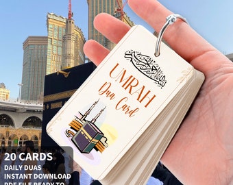 20 Umrah Dua-kaarten afdrukbaar, Umrah Flashcards, Umrah Mubarak-cadeaubonnen, gebedskaarten, islamitische Dua, Dua-herinneringskaarten afdrukbare PDF