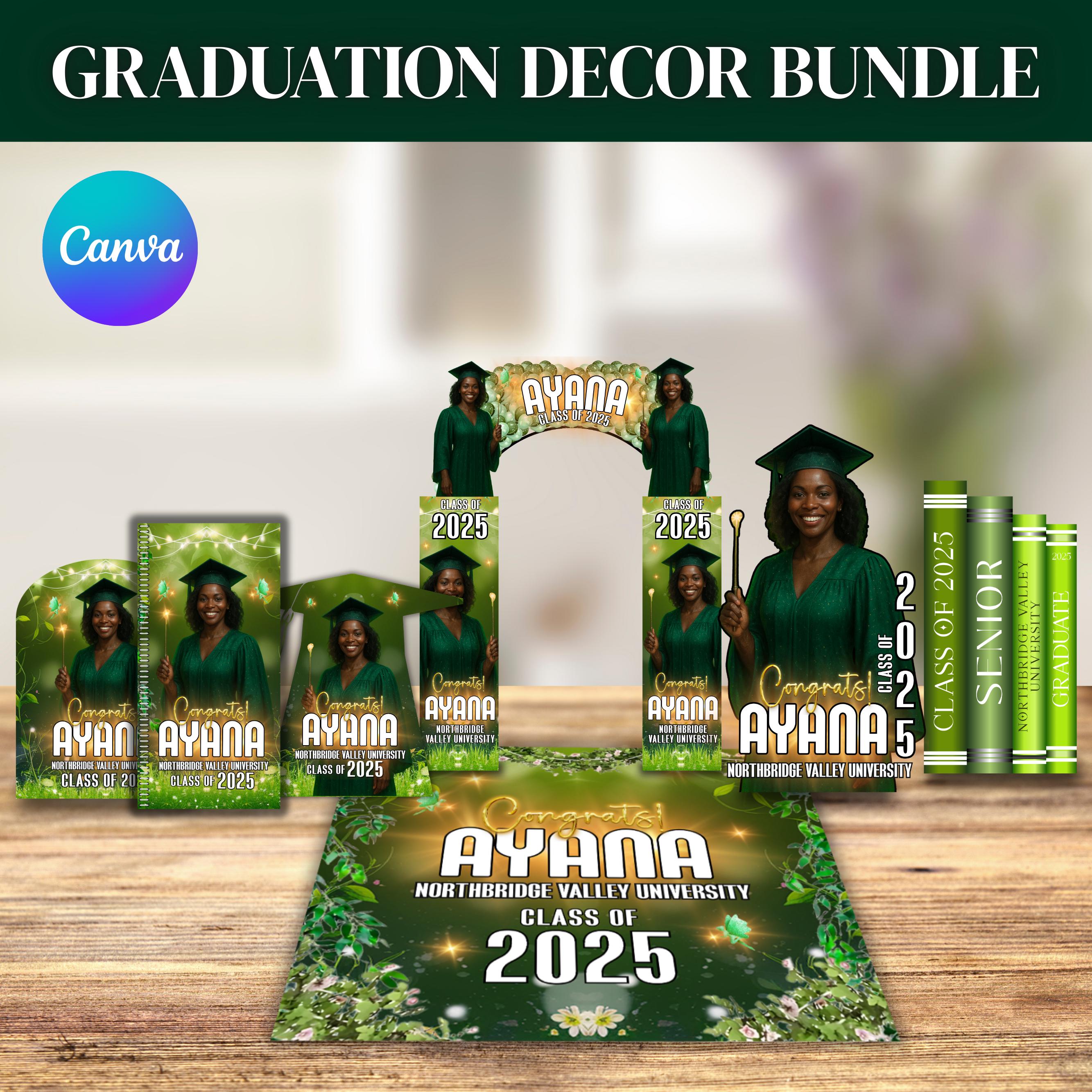 Custom Graduation Decor Bundle, Grad Entrance Arch, Congrats Grad Banner, Grad Name Cutout, Hat Arch Wall,Class of 2025 Floor Wrap Decor Set