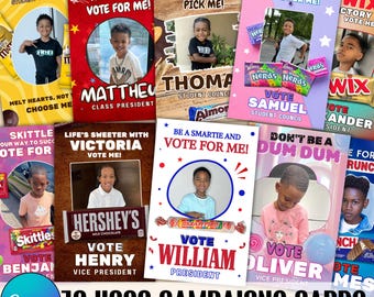 10 Candy Card Campaign Treat Bundle, Homecoming Campaign Candy Tags,Class campaign student council,Vote 4 me,canva template digital download