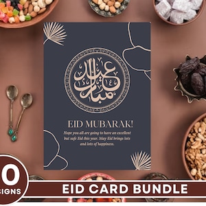 Eid Karten 10er Pack | Eid Mubarak Karten Bündel | Grußkarten für Eid | Große Eid Karten | Moderne Eid Karte | Eid Wunsch-Karte| 18cmx18cm