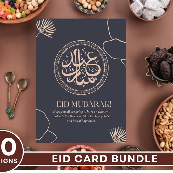 Eid Cards Assorted Pack of 10 | Eid Mubarak Cards Bundle | Greeting Cards for Eid | Bulk Eid Cards| Modern Eid Card | Eid Wish Card| 5"x7"