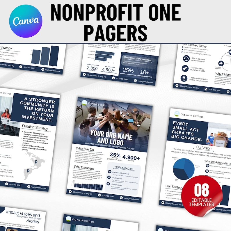 One Pager Nonprofit Canva Templates, Editable Impact Report, Corporate One Page Template, Infographics For Non Profit, Canva Template