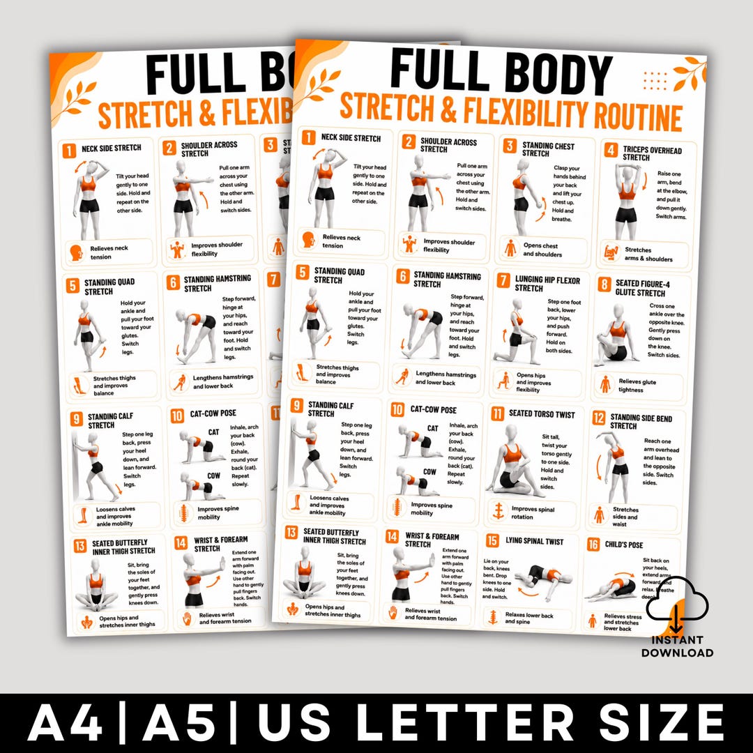 Printable Full Body Stretch Poster, Body Stretch Exercises Chart for ...