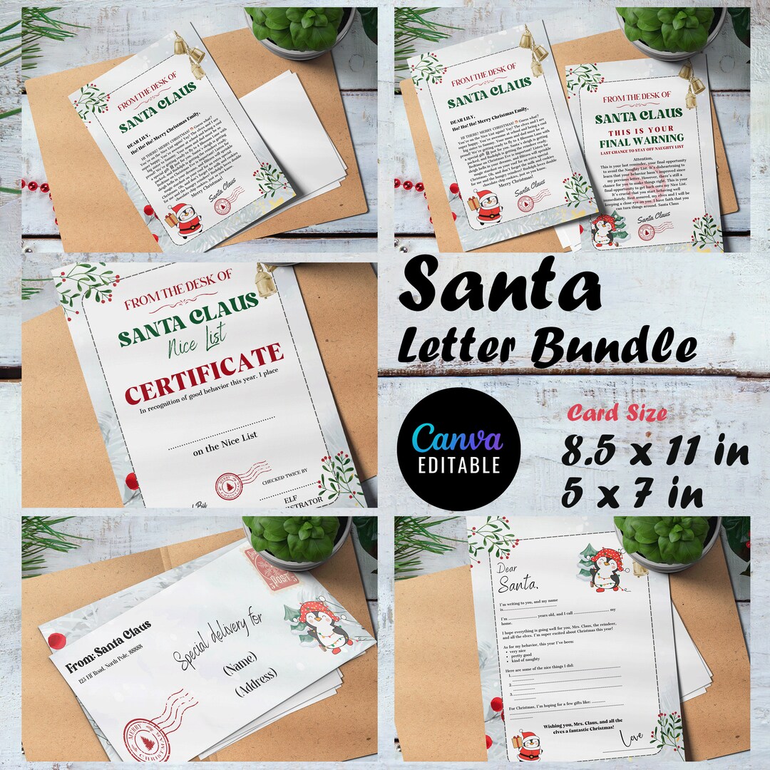 Instant Download Editable Letter From Santa, Nice List Certificate and ...