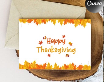 Happy Thanksgiving Card , Printable Thanksgiving Templates, Creative Thanksgiving Card, Fall Leaves & Pumpkin Card, Seasons Greeting Card