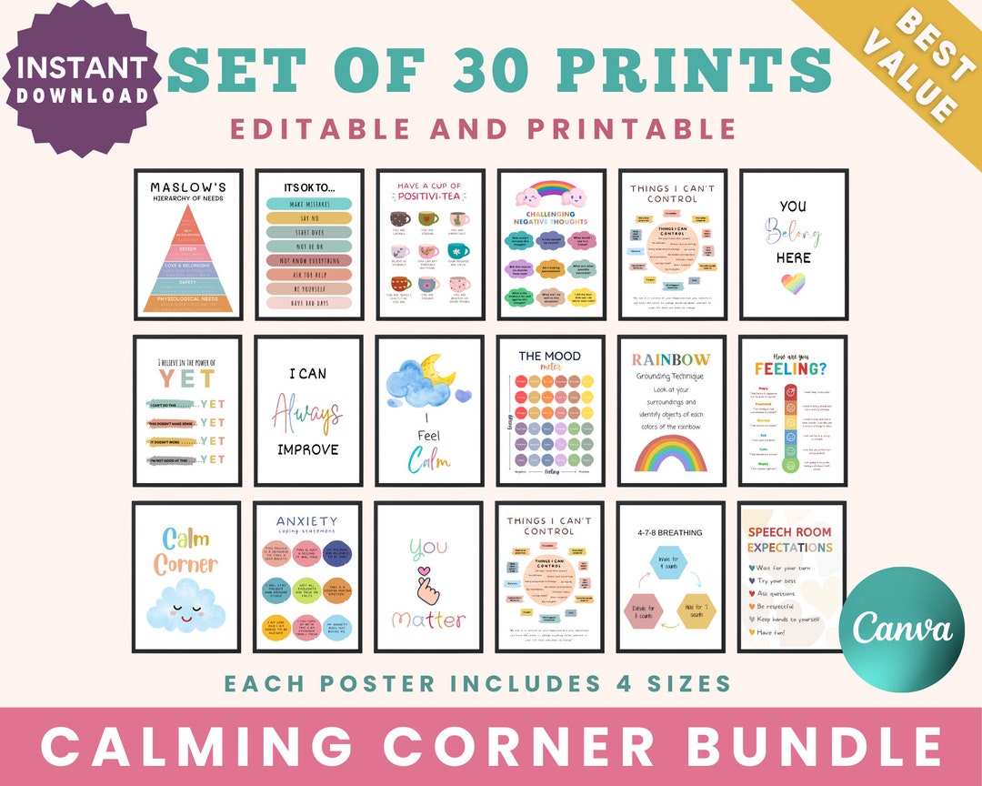 30 Calming Corner Posters Bundle, Calm Corner Decor, Calm Corner Kit ...