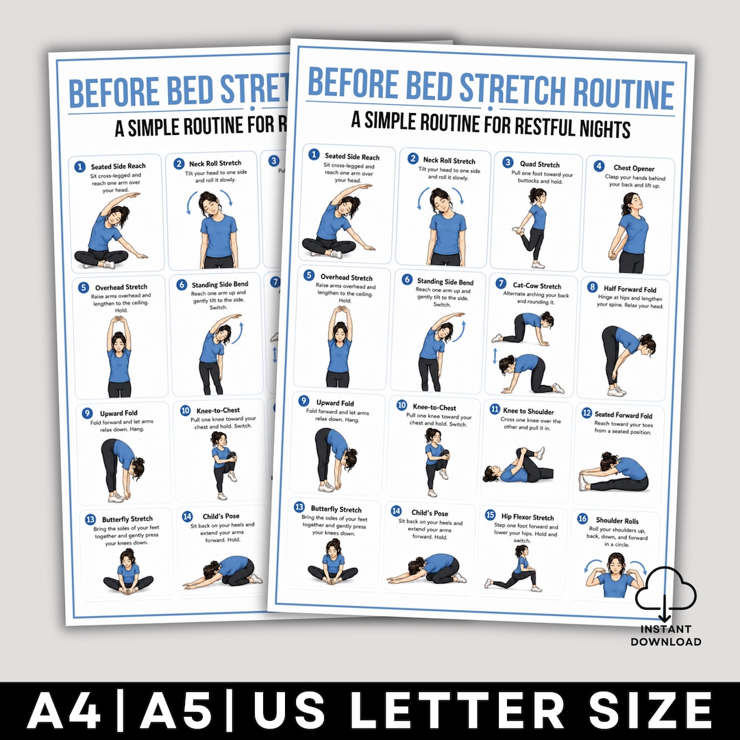 Printable Before Bed Stretch Routine Chart, Home Night/evening ...