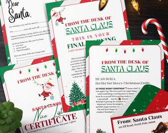 Instant Download Editable letter from Santa, Nice List Certificate and matching envelope, Printable Template Santa Letter, Canva template