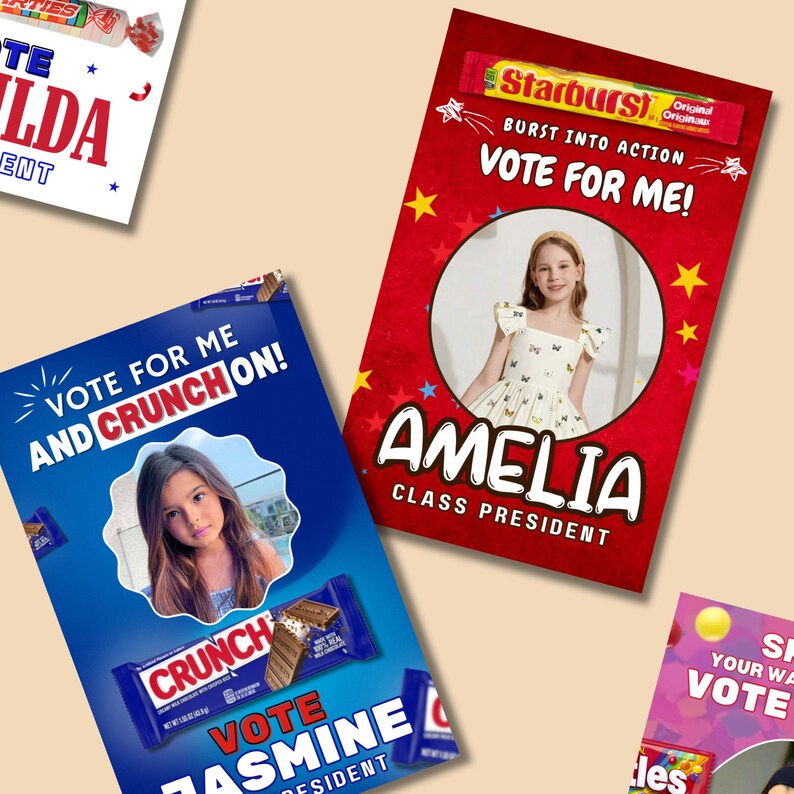Vote Candy 10 Homecoming Candy Card, Candy Cards Tags,homecoming Campaign Candy ...