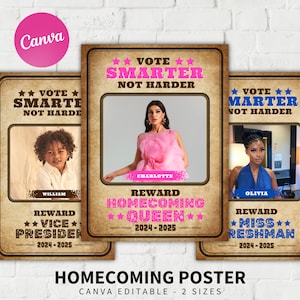 Editable Homecoming Poster, Homecoming Poster, Homecoming Campaign, Class Treasurer, Class President, Canva template