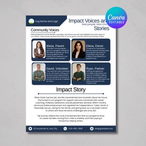 One Pager Nonprofit Canva Templates, Editable Impact Report, Corporate One Page Template, Infographics For Non Profit, Canva Template