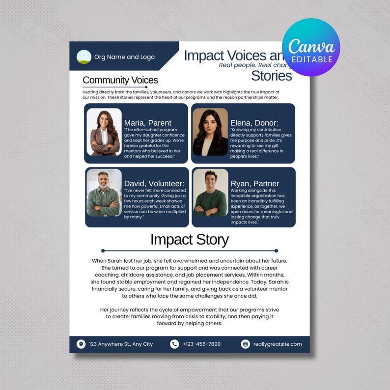One Pager Nonprofit Canva Templates, Editable Impact Report, Corporate One Page Template, Infographics For Non Profit, Canva Template