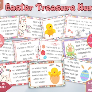 Easter Treasure Hunt, Indoor Scavenger Hunt, Treasure Hunt Clues, Easter Party Game for Kids, Easter Printable Game