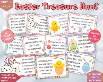 Easter Treasure Hunt, Indoor Scavenger Hunt, Treasure Hunt Clues, Easter Party Game for Kids, Easter Printable Game