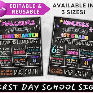First Day of School Sign, Custom Back to School Sign, Black Background, First Day Of School Board. First & Last Day, Instant, Edit, Download