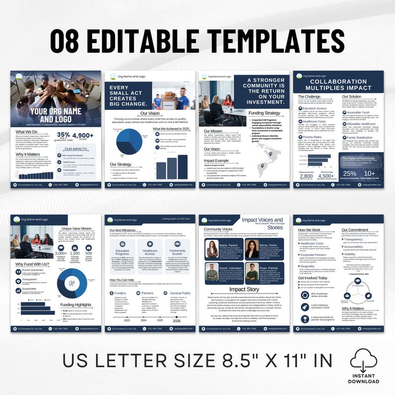 One Pager Nonprofit Canva Templates, Editable Impact Report, Corporate One Page Template, Infographics For Non Profit, Canva Template