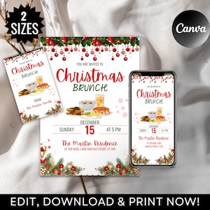 Christmas Brunch Invitation Template, Let&#39;s Brunch Invitation, Christmas Brunch Party Invite, Christmas Lunch Party Invite Printable