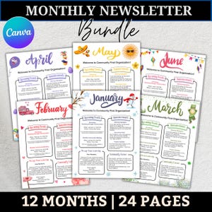 24 Monthly Newsletter Bundle, HOA Monthly Newsletter Template, School Newsletter, Newsletter Template, Community Newsletter, Canva Template