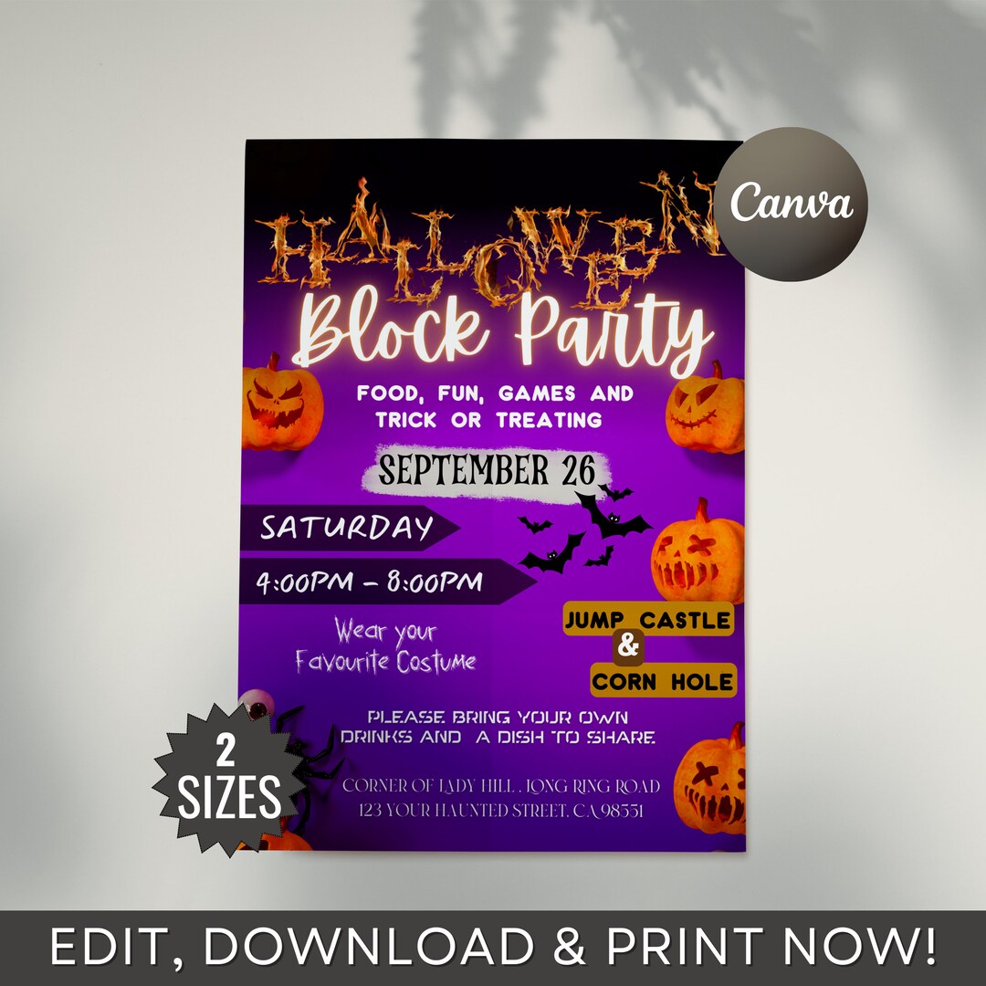 Editable Halloween Block Party Flyer, Halloween Neighborhood Party ...